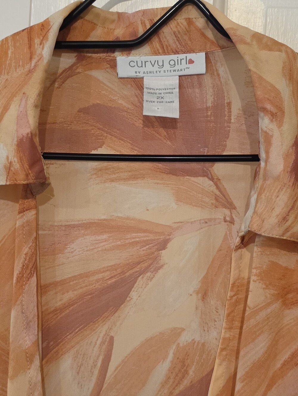 Curvy Girl by Ashley Stewart Sheer Abstract Floral Faux Wrap Blouse Top 2X